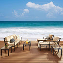 Festival Depot 10-Pieces Patio Outdoor Furniture Conversation Sets Loveseat Sectional Sofa, All-Weather Black X Slatted Back Chair with Coffee Table and Thick Removable Couch Cushions (Beige)
