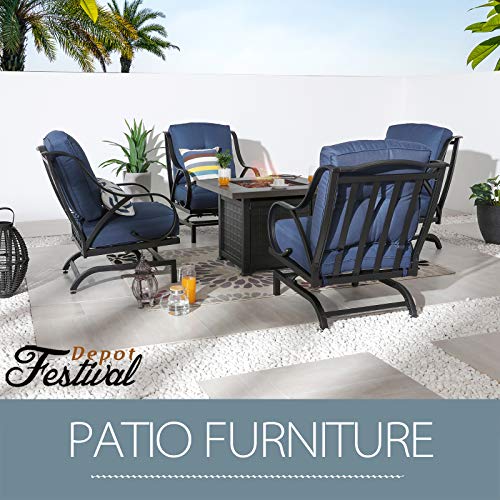 Festival Depot Patio Conversation Set Outdoor Furniture 50,000 BTU 42 Inch Propane Fire Pit Table Gas and Armrest Chair with Thick & Soft Cushions for Garden, Deck, Pool, Backyard