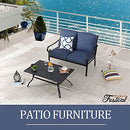 Festival Depot 2 Pieces Outdoor Furniture Patio Conversation Set Bistro Loveseat with Seat and Back Thick Cushions and Metal Coffee Table with Slatted Steel Tabletop for Backyard Porch Balcony