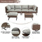 Festival Depot 6pcs Outdoor Furniture Patio Conversation Set Sectional Corner Sofa Chairs with X Shaped Metal Leg All Weather Brown Rattan Wicker Ottoman Side Coffee Table with Grey Seat Back Cushions
