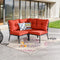 Festival Depot 3 Pcs Patio Conversation Set Sectional Sofa Chair Outdoor Furniture All-Weather Bistro Set with 2 Metal Armless Chair and 1 Corner Chair for Garden Pool Porch Deck Backyard (Red)