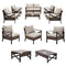 Festival Depot 9 Pcs Patio Outdoor Furniture Conversation Set Sectional Sofa with All-Weather Brown PE Rattan Wicker Back Chair, Coffee Side Table and Soft Thick Removable Couch Cushions