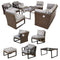Festival Depot 10Pc Outdoor Furniture Patio Conversation Set Sectional Corner Sofa Chairs All Weather Wicker Ottoman Metal Frame Slatted Coffee Table with Thick Grey Seat Back Cushions Without Pillows