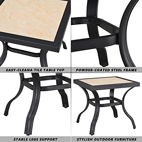 Festival Depot 3 PC Bistro Outdoor Patio Dining 360¡Swivel Chairs Set Furniture Rockers Armrest Chair Square Metal Steel Frame Coffee Table for Deck Garden Pool