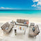 Festival Depot 6pcs Patio Conversation Set Metal Armchair Wicker 3-Seater Sofa All Weather Rattan Loveseat with Grey Thick Cushions Dining and Side Table Outdoor Furniture for Deck Poolside