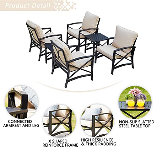 Festival Depot 6 Pieces Outdoor Furniture Patio Conversation Set All-Weather Metal Armchair Sofa Chairs with Seat and Back Cushions Side Coffee Tables