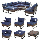 Festival Depot 10 Pieces Patio Conversation Sets Outdoor Furniture Sectional Corner Sofa with All-Weather PE Rattan Wicker Back Chair, Coffee Table Ottoman and Thick Soft Removable Couch Cushion(Blue)