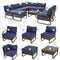 Festival Depot 10 Pieces Patio Conversation Sets Outdoor Furniture Sectional Corner Sofa with All-Weather PE Rattan Wicker Back Chair, Coffee Table Ottoman and Thick Soft Removable Couch Cushion(Blue)