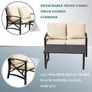 Festival Depot 2pcs Outdoor Furniture Patio Conversation Set Metal Coffee Table Loveseat Armchairs with Seat and Back Cushions Without Pillows for Lawn Beach Backyard Pool, Khaki