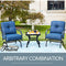 Festival Depot 3-Piece Outdoor Patio Armrest Chairs Set Garden Bistro Square Metal Table and Seating Set with Thick Cushions