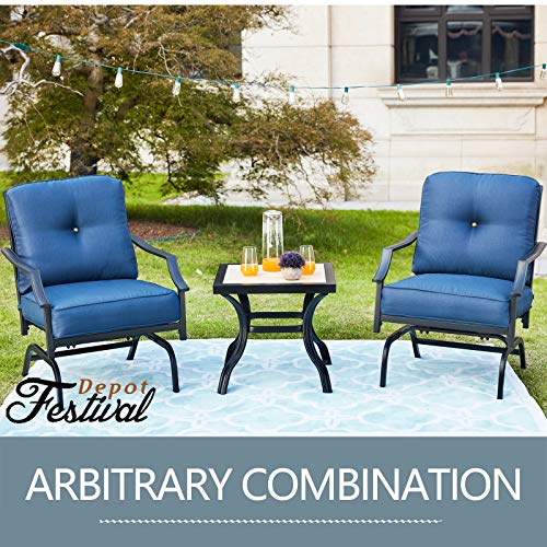 Festival Depot 3-Piece Outdoor Patio Armrest Chairs Set Garden Bistro Square Metal Table and Seating Set with Thick Cushions