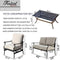 Festival Depot 4pc 4 Seats Patio Conversation Outdoor ArmChairs Loveseat Set with Coffee Table Fabric Metal Frame Furniture Garden Bistro Seating Thick Soft Cushions