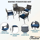 Festival Depot 5 Piece Patio Dining Set Metal Chairs with Seat Cushions and Round Iron Table with Umbrella Hole All Weather Outdoor Furniture for Bistro Deck Garden