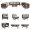 Festival Depot 9 pcs Outdoor Furniture Patio Conversation Set Sectional Corner Sofa Chairs with X Shaped Metal Leg All Weather Brown Rattan Wicker Square Side Coffee Table with Grey Seat Back Cushions