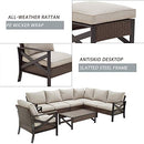 Festival Depot 8 Pcs Patio Outdoor Furniture Conversation Set Sectional Sofa with All-Weather Brown PE Rattan Wicker Back Chair, Coffee Table and Soft Thick Removable Couch Cushions