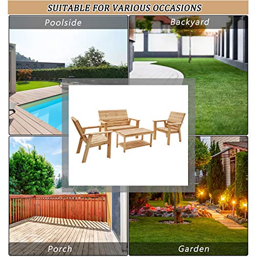Festival Depot 4 Pieces Patio Furniture Outdoor Conversation Set Wood Armrest Loveseat Lounge Chair Stars and Strips Printing Dining Coffee Side Table