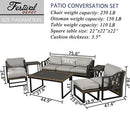 Festival Depot 10Pc Outdoor Furniture Patio Conversation Set Sectional Sofa Chairs All Weather Wicker Ottoman Metal Frame Square Slatted Coffee Table with Thick Grey Seat Back Cushions Without Pillows