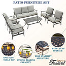 Festival Depot 6Pcs Outdoor Furniture Patio Conversation Set All Weather Black Metal Armchairs with Seat and Back Cushions, Rectangle Coffee Table for Deck Lawn Garden, Beige