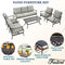 Festival Depot 6Pcs Outdoor Furniture Patio Conversation Set All Weather Black Metal Armchairs with Seat and Back Cushions, Rectangle Coffee Table for Deck Lawn Garden, Beige