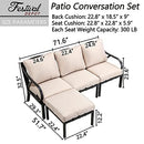 Festival Depot 4 Pieces Patio Conversation Set Sectional Chair Ottoman with Thick Cushions All Weather Metal Outdoor Furniture for Deck Balcony, Beige