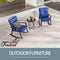 Deluxe 3 Piece Blue PE Wicker Rocking Chair Bistro Set with Cushions and Metal Coffee Table