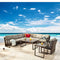Festival Depot 10Pc Outdoor Furniture Patio Conversation Set Sectional Corner Sofa Chairs All Weather Wicker Ottoman Metal Frame Slatted Coffee Table with Thick Grey Seat Back Cushions Without Pillows