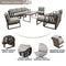 Festival Depot 10pcs Outdoor Furniture Patio Conversation Set Sectional Sofa Chairs All Weather Brown Wicker Ottoman Slatted Coffee Table with Thick Grey Seat Back Cushions, Black