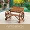 Festival Depot Wooden Wagon Wheel Bench Rustic Armrest Chair 2-Person Outdoor Patio Furniture Loveseat with Backrest, Slatted Seat for Garden Country Yard, Burnt-Finished