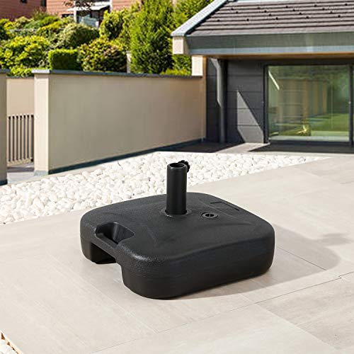 Festival Depot Umbrella Base Outdoor Patio Base 43 LB Weight Water Filled Stand Square Plastic Holder Matching Table Market Umbrella Suit Dia 1.57" for Outside Deck Garden Lawn, Black