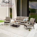 Festival Depot 4 Pieces Patio Outdoor Conversation Chairs Loveseat Set with Coffee Rectangle Table Metal Frame Furniture Garden Bistro Seating Thick Soft Cushions