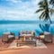 Festival Depot 5 Pieces Patio Outdoor Conversation Set Wicker Sofa Chairs with Seating Back Cushions Metal Side Coffee Table Garden (Gray)