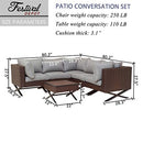 Festival Depot 6pcs Outdoor Furniture Patio Conversation Set Sectional Corner Sofa Chairs with X Shaped Metal Leg All Weather Brown Rattan Wicker Side Coffee Table with Grey Thick Seat Back Cushions