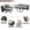 Festival Depot 10Pc Outdoor Furniture Patio Conversation Set Sectional Sofa Chairs All Weather Wicker Ottoman Metal Frame Square Slatted Coffee Table with Thick Grey Seat Back Cushions Without Pillows