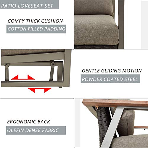 Festival Depot 4 Pieces Patio Outdoor Conversation Chairs Loveseat Set with Coffee Rectangle Table Metal Frame Furniture Garden Bistro Seating Thick Soft Cushions