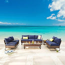 Festival Depot 9 Pcs Patio Conversation Sets Outdoor Furniture Sectional Sofa Loveseat with All-Weather PE Rattan Wicker Chair Coffee Table and Soft Removable Couch Cushions(Blue)