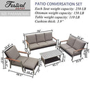 Festival Depot 5pcs Patio Conversation Set Wicker Armchair All Weather Rattan Loveseat 3-Seater Sofa with Thick Cushions in Metal Frame Coffee Table Outdoor Furniture for Deck