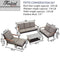 Festival Depot 5pcs Patio Conversation Set Wicker Armchair All Weather Rattan Loveseat 3-Seater Sofa with Thick Cushions in Metal Frame Coffee Table Outdoor Furniture for Deck