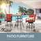 Festival Depot 3 Pcs Outdoor Furniture Bar Stools Set of 2 Swivel Chairs with Cushions and 1 High Bistro Tables with Tempered Glass Tabletop in Metal Frame (Red)