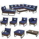 Festival Depot 10 Pcs Patio Conversation Sets Outdoor Furniture Sectional Corner Sofa with All-Weather PE Rattan Wicker Chair Coffee Table and Thick Soft Removable Couch Cushions (Blue)