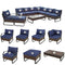 Festival Depot 10 Pcs Patio Conversation Sets Outdoor Furniture Sectional Corner Sofa with All-Weather PE Rattan Wicker Chair Coffee Table and Thick Soft Removable Couch Cushions (Blue)