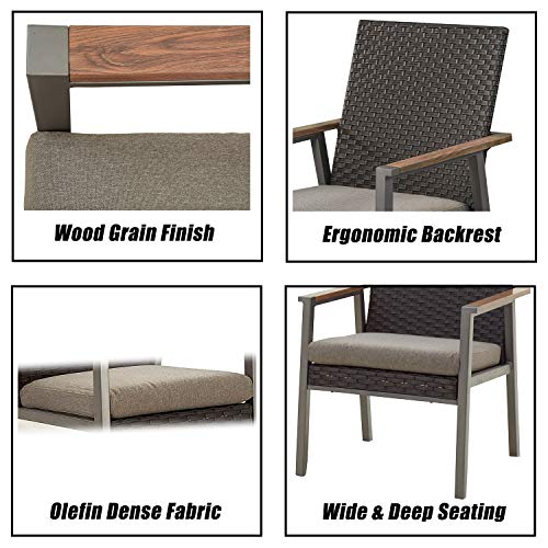 Festival Depot 3 Pieces Patio Bistro Set 2 Dining Armchairs with Seat Cushions and 1 Side Table in Metal Frame Outdoor Furniture for Balcony Garden