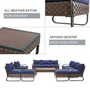 Festival Depot 11 Pcs Patio Conversation Sets Outdoor Furniture Sectional Sofa with All-Weather PE Rattan Wicker Chair,Loveseat Coffee Table and Thick Soft Removable Couch Cushions(Blue)