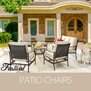 Festival Depot 6Pcs Outdoor Furniture Patio Conversation Set All Weather Black Metal Armchairs with Seat and Back Cushions, Rectangle Coffee Table for Deck Lawn Garden, Beige