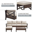 Festival Depot 6 Pieces Patio Conversation Set Outdoor Furniture Sectional Sofa with All-Weather Brown PE Rattan Wicker Back Chair, Coffee Table, Ottoman and Thick Soft Removable Couch Cushions