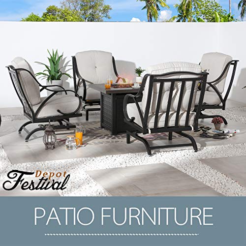 Festival Depot Patio Conversation Set Outdoor Furniture 50,000 BTU 42 Inch Propane Fire Pit Table Gas and Armrest Chair with Thick & Soft Cushions for Garden, Deck, Pool, Backyard