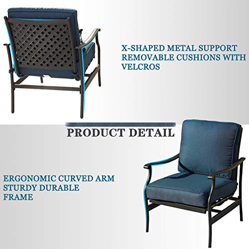 Festival Depot 6Pcs Outdoor Furniture Patio Conversation Set All Weather Black Metal Armchairs with Seat and Back Cushions, Rectangle Coffee Table for Deck Lawn Garden, Beige