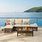 Festival Depot 6 Pieces Patio Outdoor Furniture Conversation Set Sectional Corner Sofa with All-Weather Brown PE Wicker Back Chair, Coffee Table, Ottoman and Thick Soft Removable Couch Cushions
