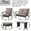 Festival Depot 6pcs Patio Conversation Set Metal Armchair All Weather Wicker Loveseat Rattan Ottoman with Grey Thick Cushions and Coffee Table Outdoor Furniture for Deck Poolside