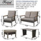Festival Depot 6pcs Patio Conversation Set Metal Armchair All Weather Wicker Loveseat Rattan Ottoman with Grey Thick Cushions and Coffee Table Outdoor Furniture for Deck Poolside