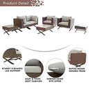 Festival Depot 7pcs Outdoor Furniture Patio Conversation Set Sectional Sofa Chairs with X Shaped Metal Leg All Weather Brown Rattan Wicker Rectangle Square Coffee Table with Grey Seat Back Cushions